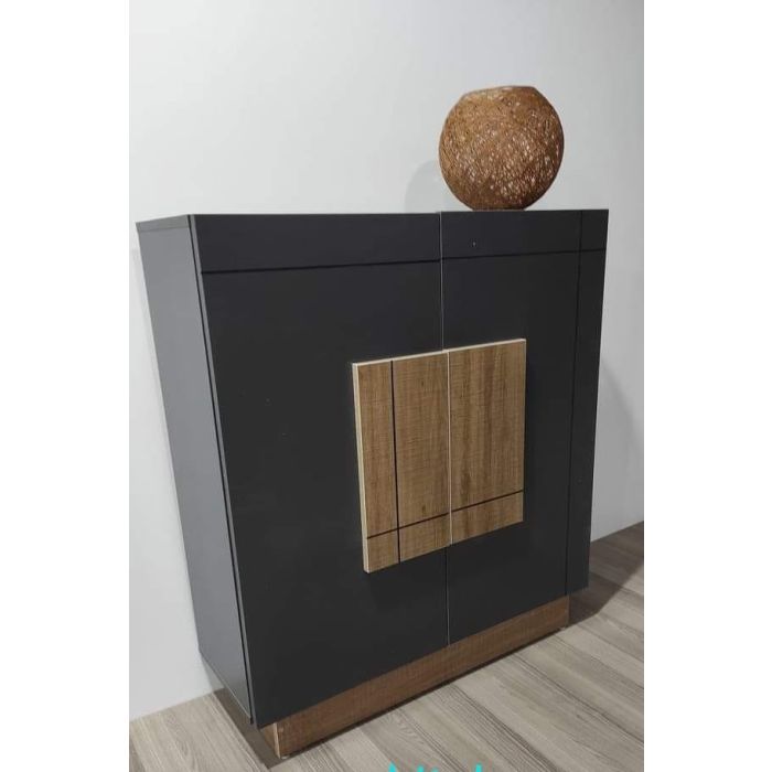 WOW kitchen – Meuble à chaussures 2 portes – Gris avec panneaux beige