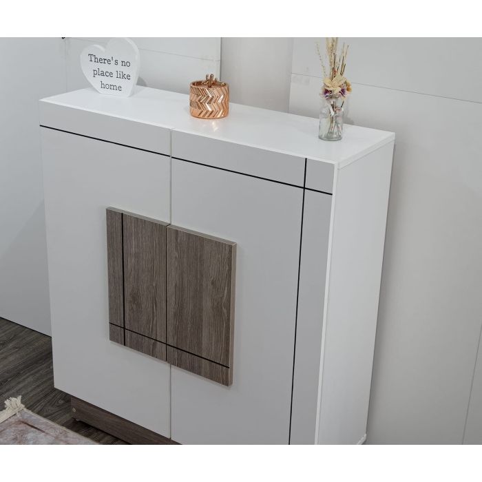 WOW kitchen – Meuble à chaussures 2 portes – Blanc avec panneaux gris